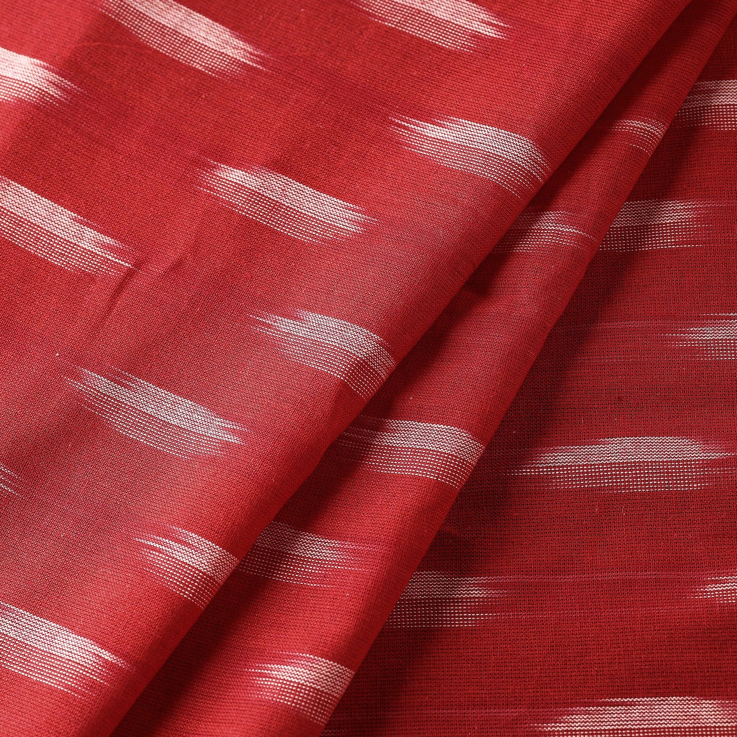 Buy Feather Shaped Butta On Red Pochampally Ikat Weave Cotton Fabric l iTokri.com