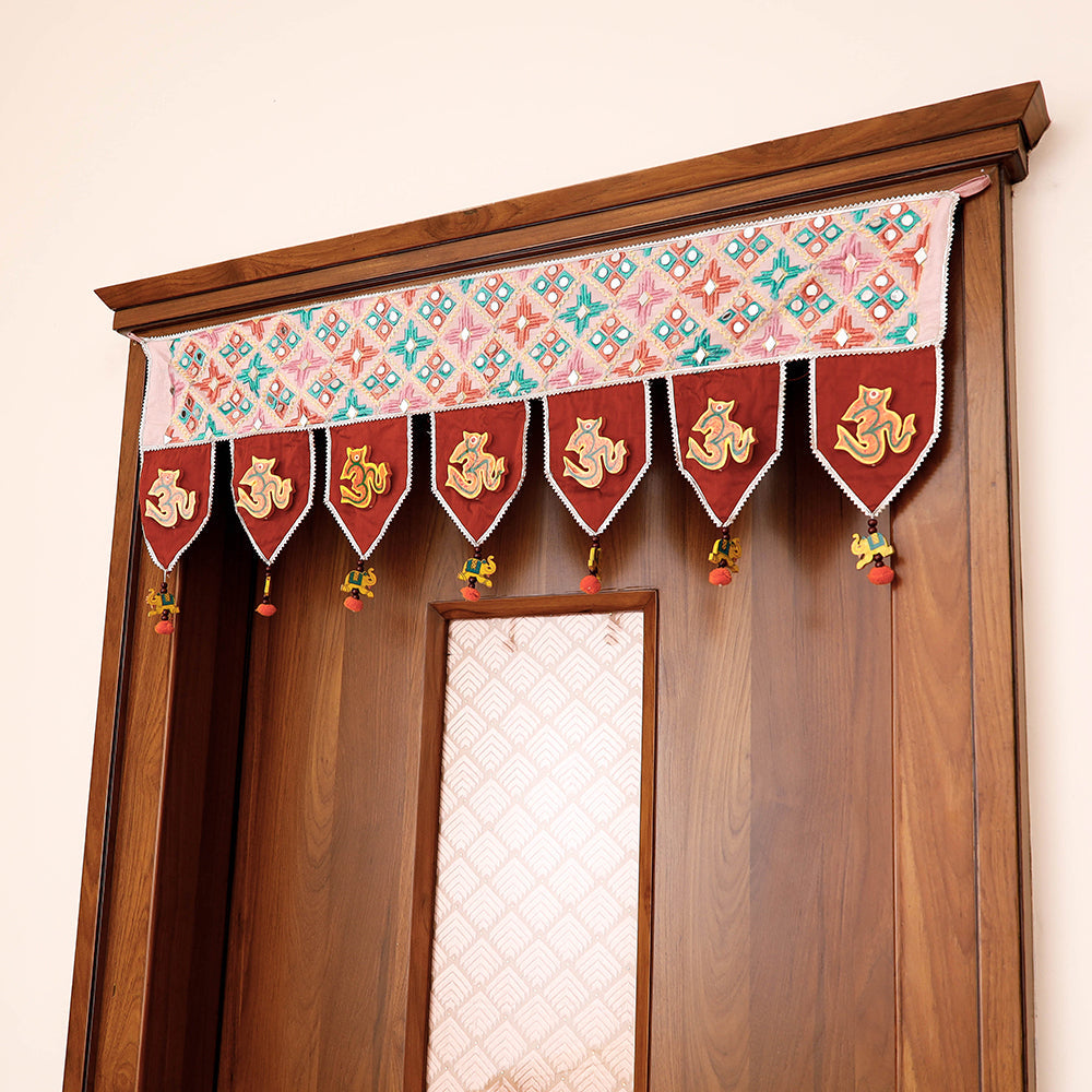  Festive Decor Mirror & Bead Work Traditional Phulkari Toran 