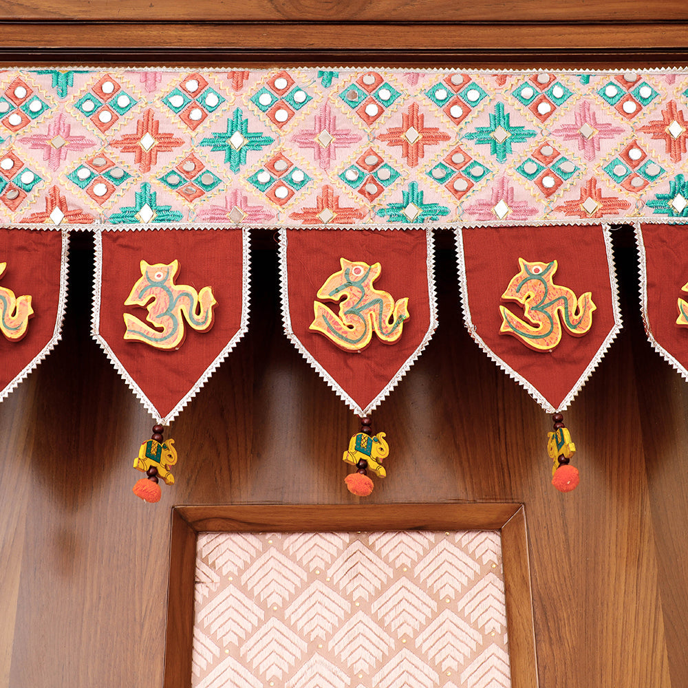  Festive Decor Mirror & Bead Work Traditional Phulkari Toran 