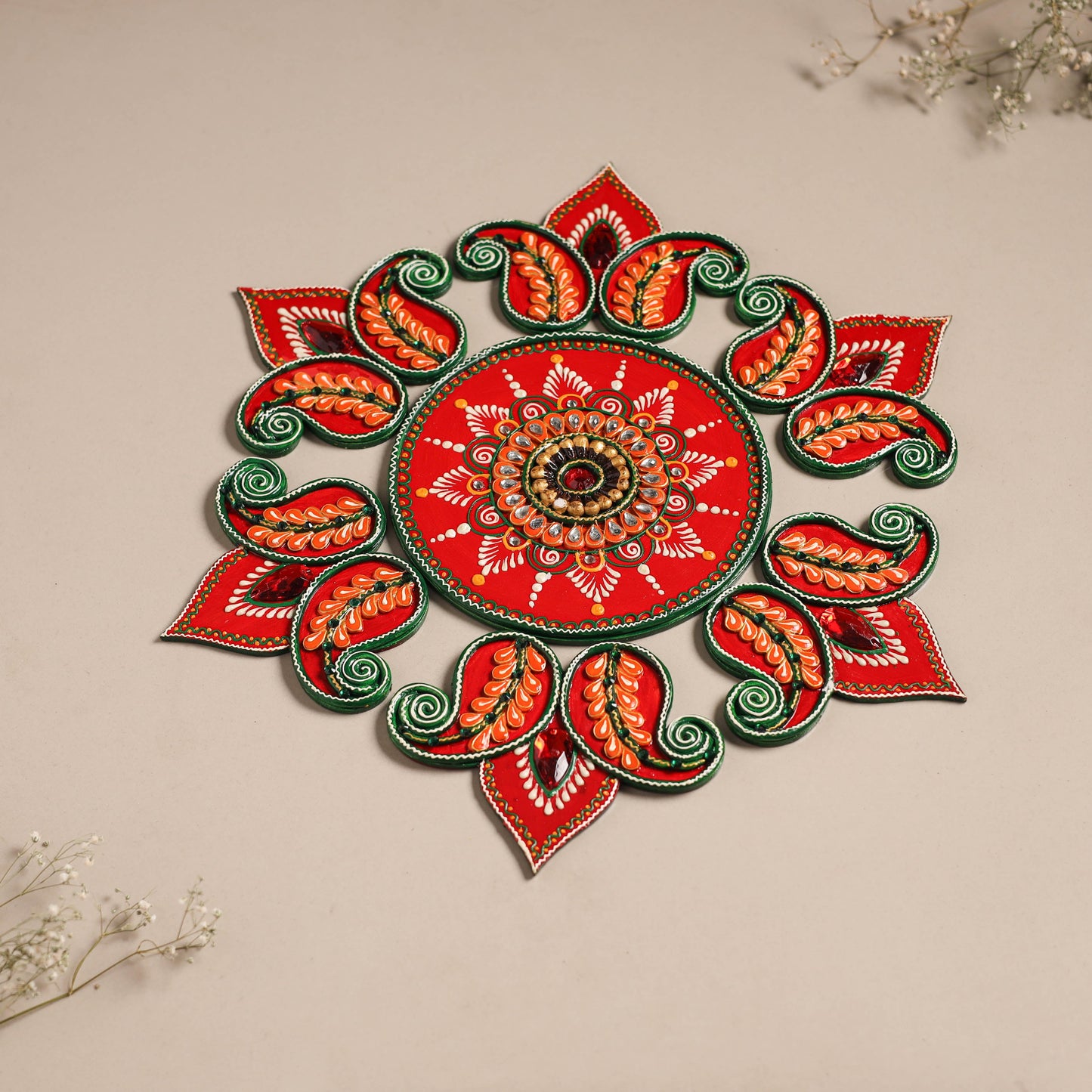 Festive floral handpainted wooden rangoli 01 - handcrafted