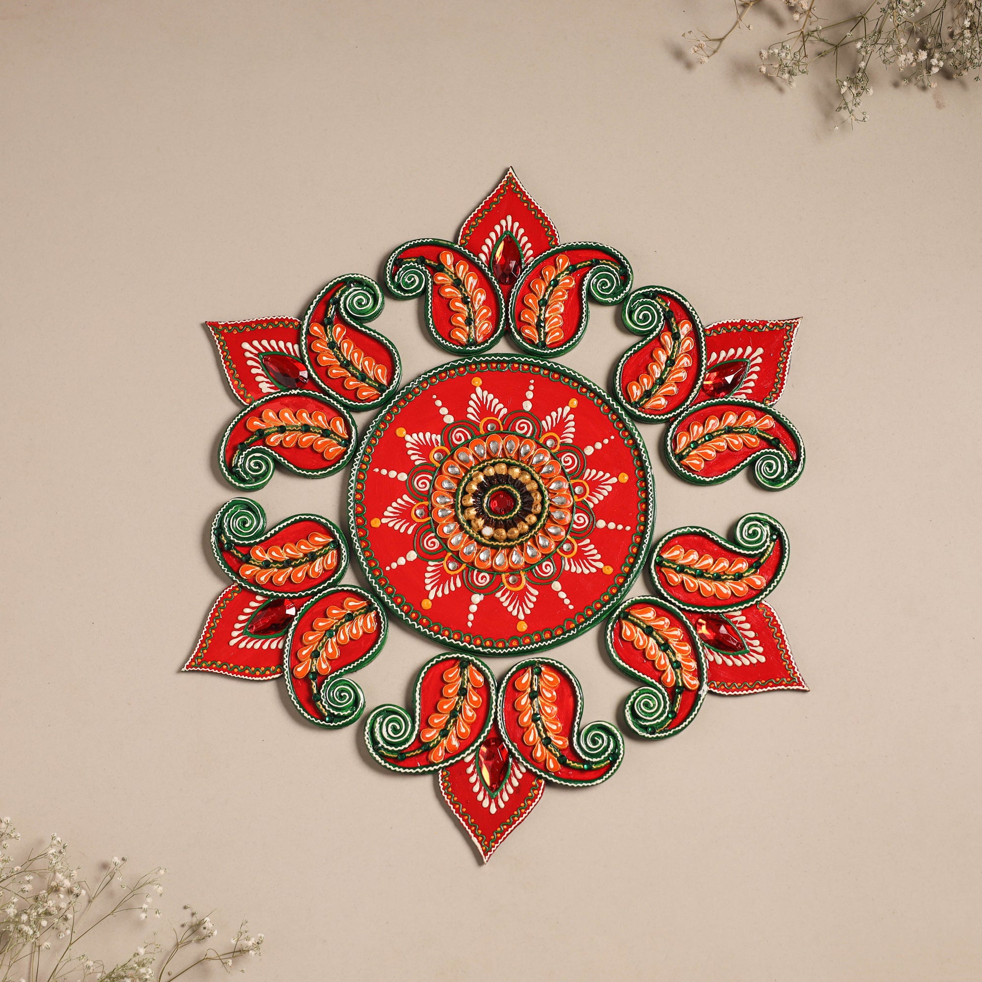 Festive floral handpainted wooden rangoli 01 - handcrafted