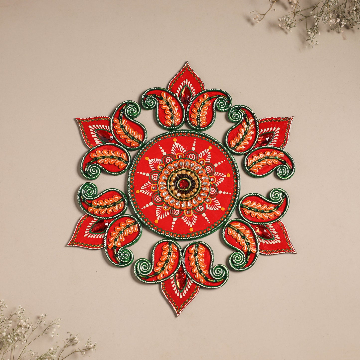 Festive floral handpainted wooden rangoli 01 - handcrafted