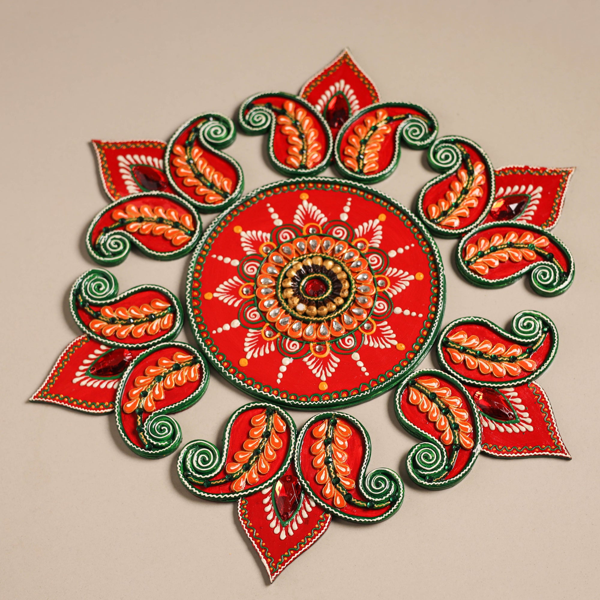 Festive floral handpainted wooden rangoli 01 - handcrafted