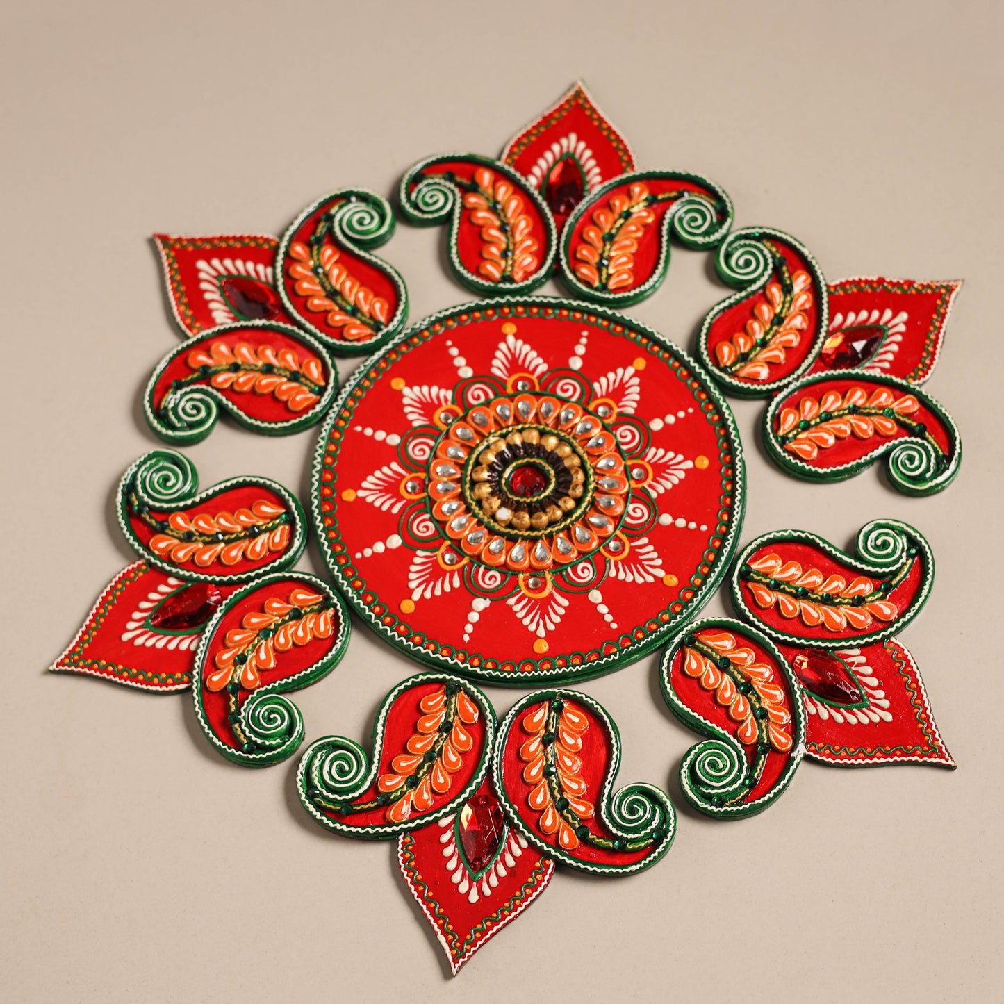 Festive floral handpainted wooden rangoli 01 - handcrafted