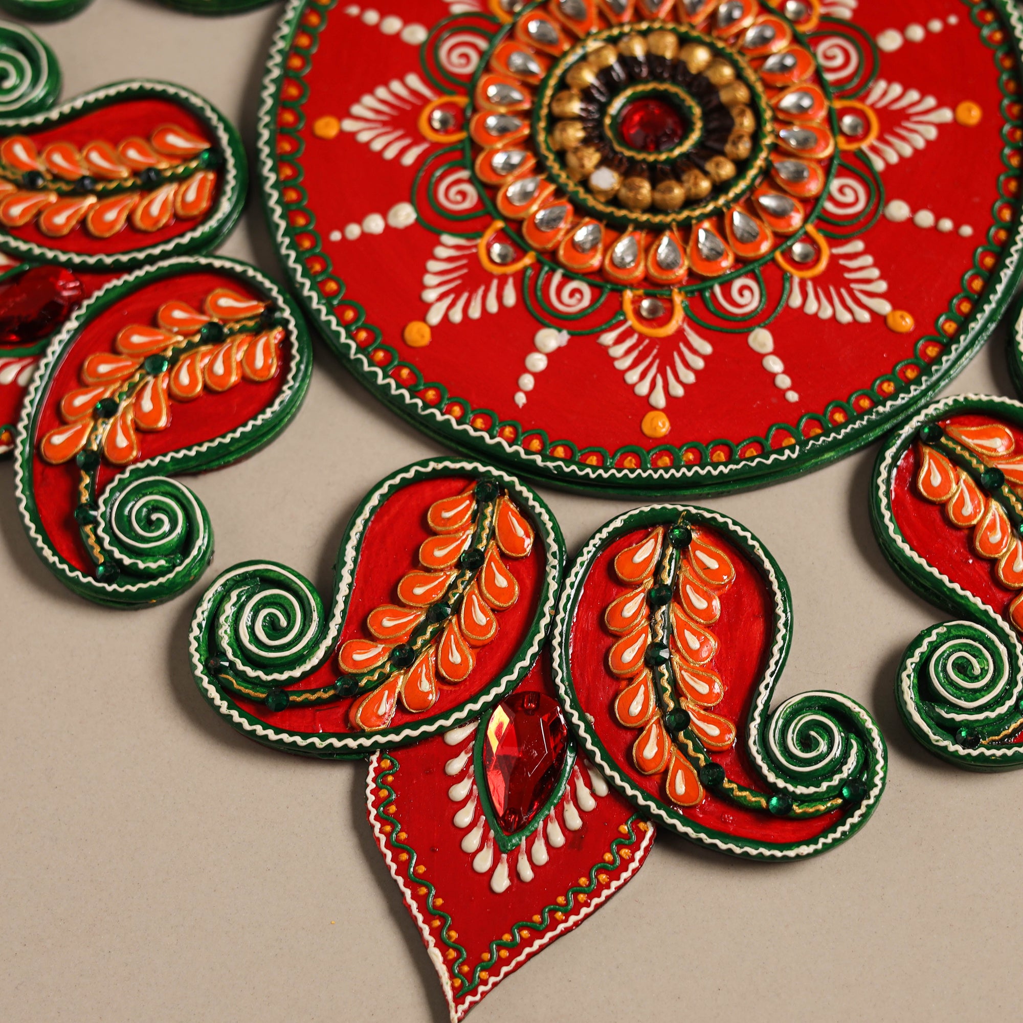 Festive floral handpainted wooden rangoli 01 - handcrafted