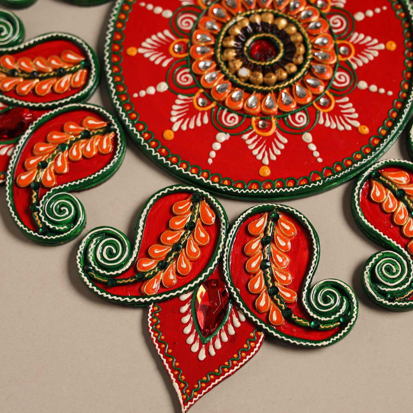 Festive floral handpainted wooden rangoli 01 - handcrafted