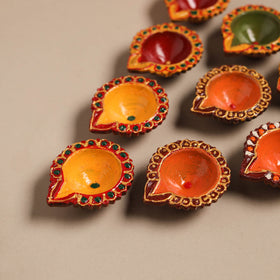Festive handpainted clay diya (set of 10) 20 - handcrafted