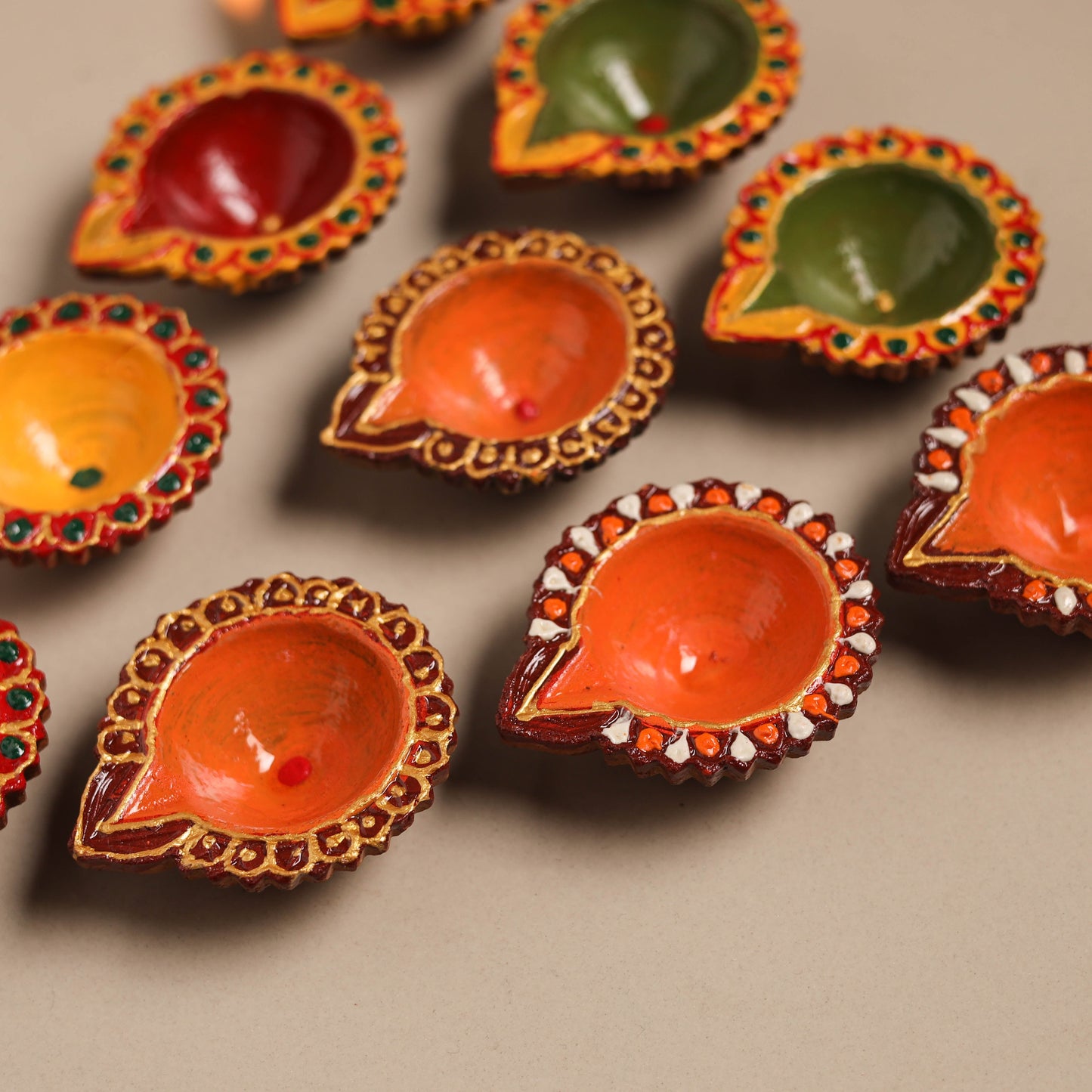 Festive handpainted clay diya (set of 10) 20 - handcrafted