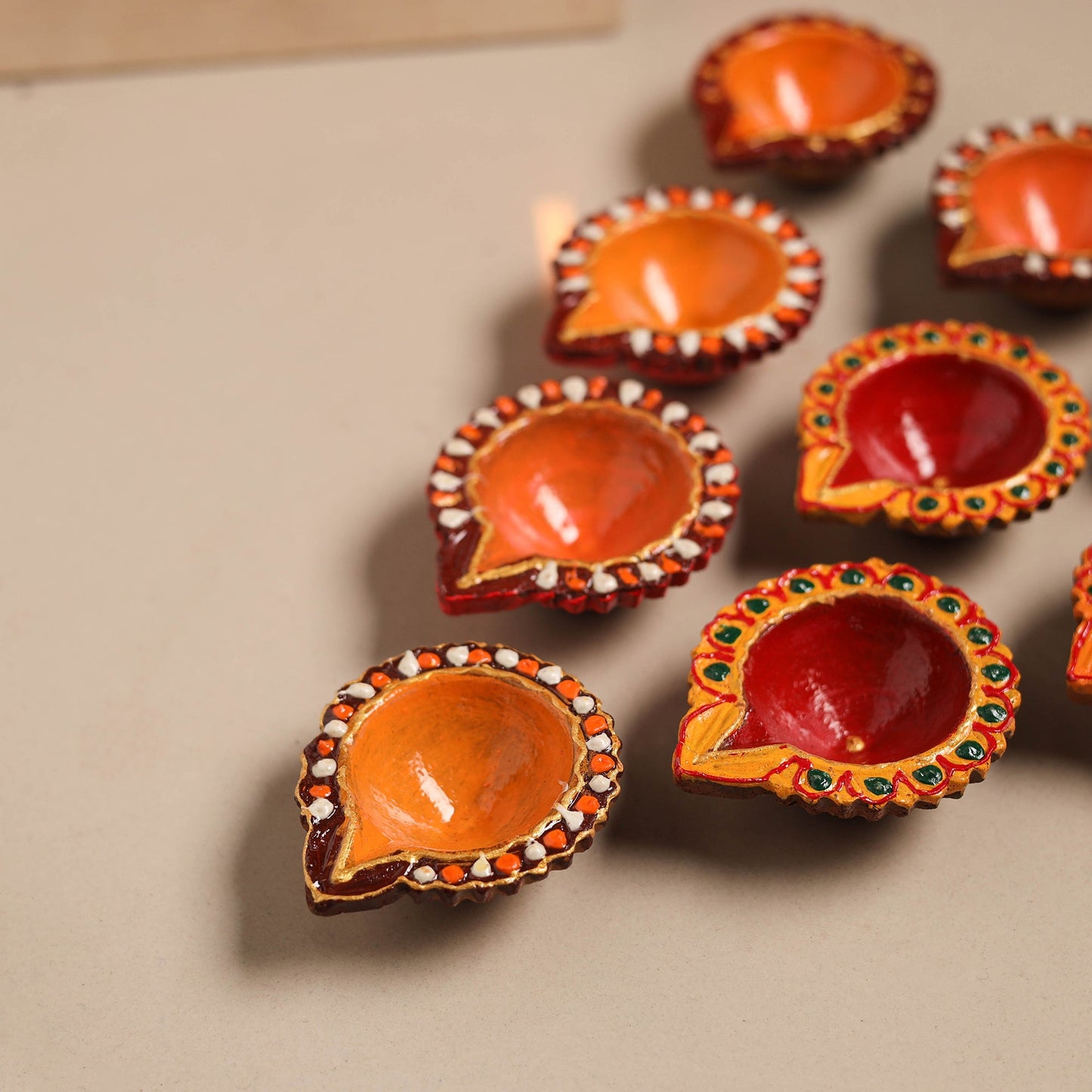Festive handpainted clay diya (set of 10) 24 - handcrafted
