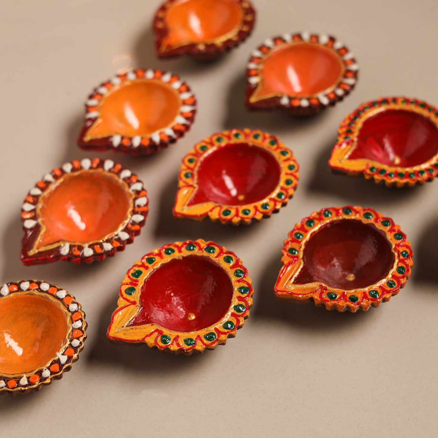 Festive handpainted clay diya (set of 10) 24 - handcrafted