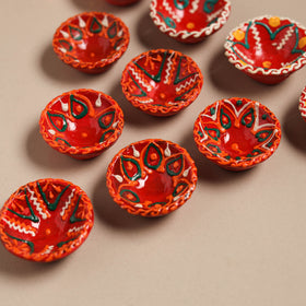 Festive handpainted clay diya (set of 10) 25 - handcrafted