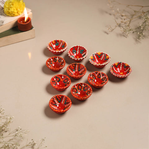 Festive handpainted clay diya (set of 10) 25 - handcrafted