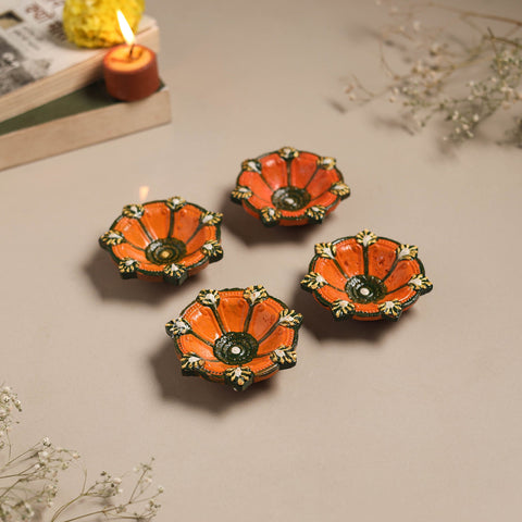 Festive handpainted clay diya (set of 4) 03 - handcrafted