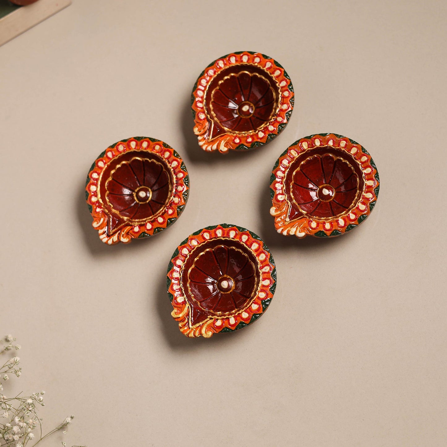 Festive handpainted clay diya (set of 4) 04 - handcrafted