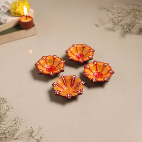 Festive handpainted clay diya (set of 4) 05 - handcrafted