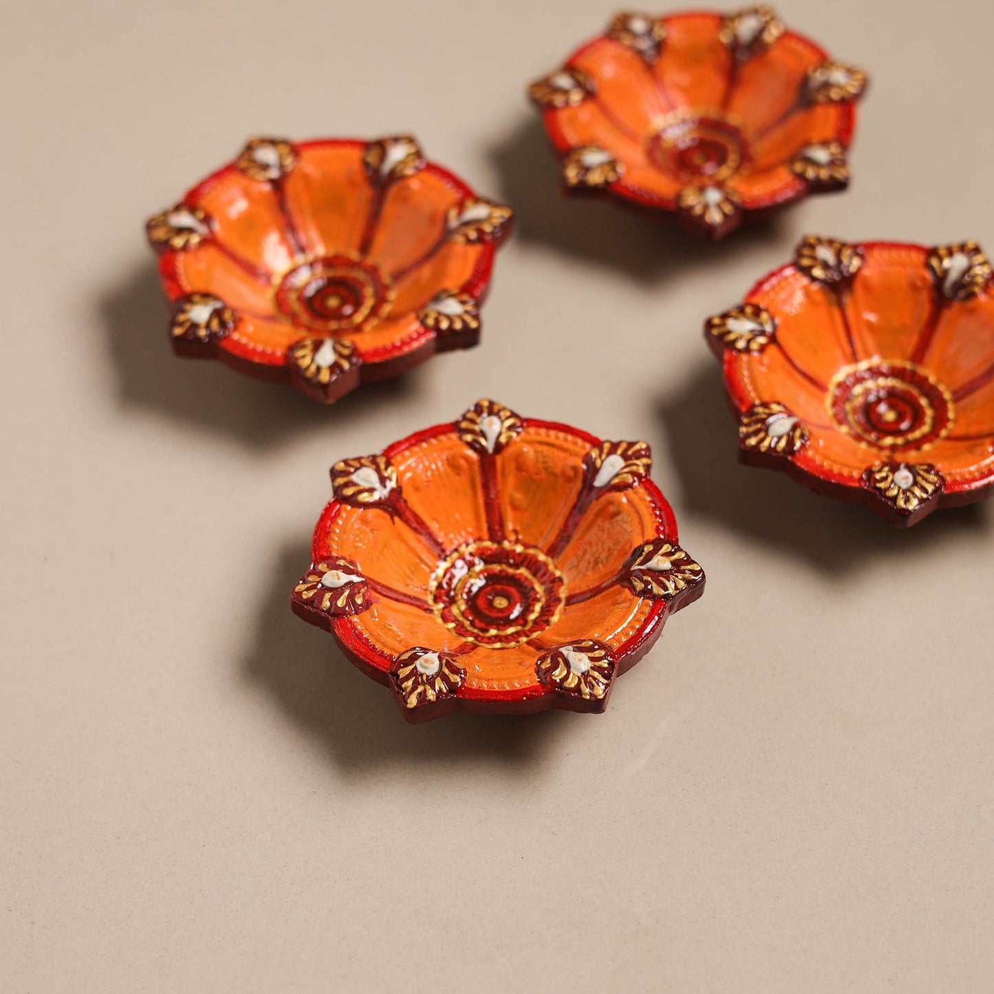 Festive handpainted clay diya (set of 4) 06 - handcrafted