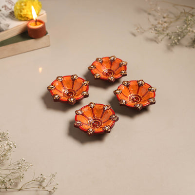 Festive handpainted clay diya (set of 4) 06 - handcrafted