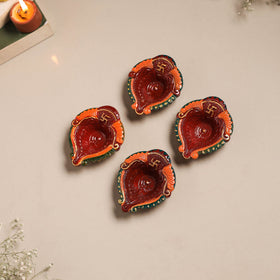 Festive handpainted clay diya (set of 4) 07 - handcrafted
