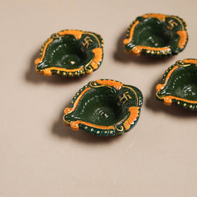Festive handpainted clay diya (set of 4) 08 - handcrafted