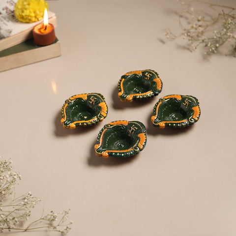 Festive handpainted clay diya (set of 4) 08 - handcrafted