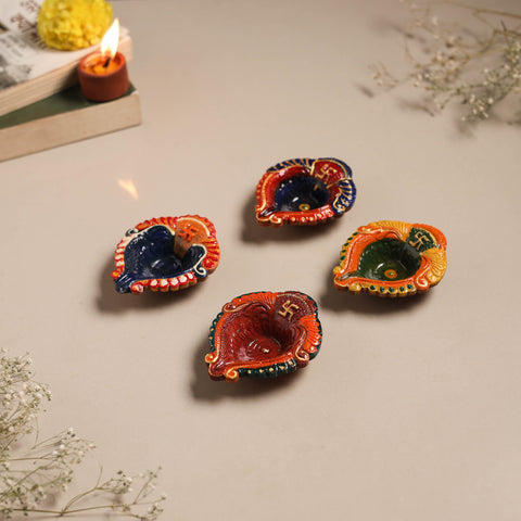 Festive handpainted clay diya (set of 4) 12 - handcrafted