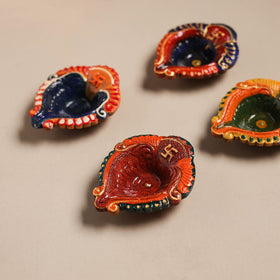 Festive handpainted clay diya (set of 4) 12 - handcrafted