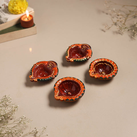 Festive handpainted clay diya (set of 4) 14 - handcrafted