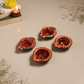 Festive handpainted clay diya (set of 4) 14 - handcrafted