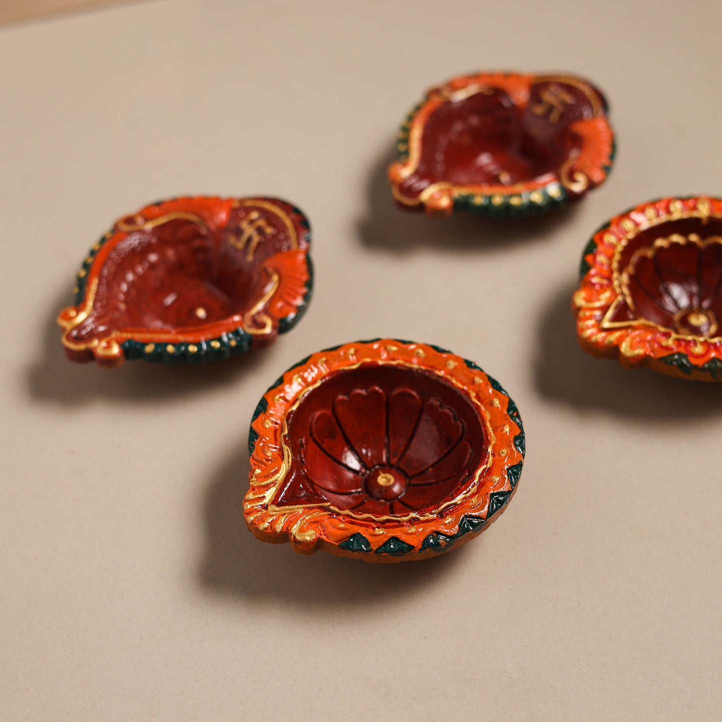 Festive handpainted clay diya (set of 4) 14 - handcrafted