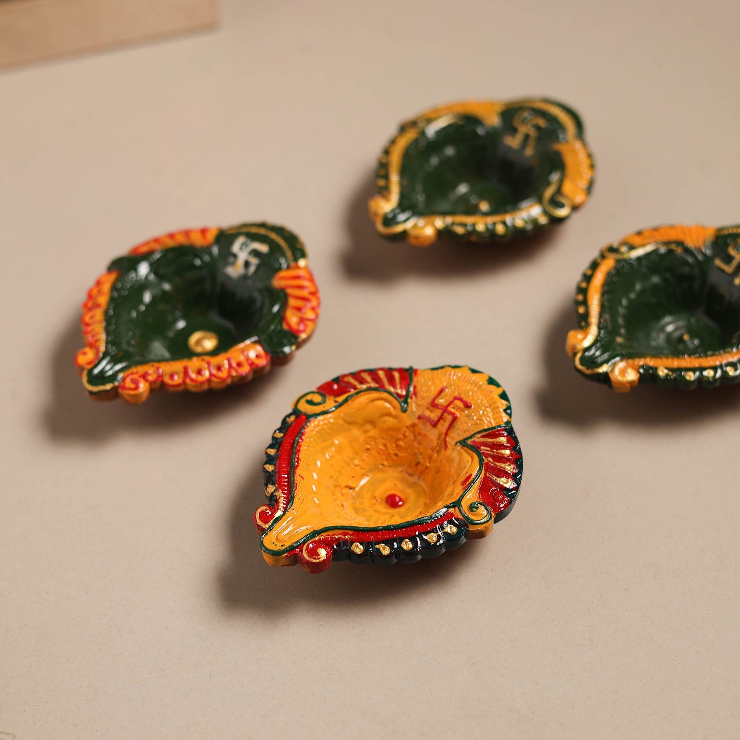 Festive handpainted clay diya (set of 4) 16 - handcrafted