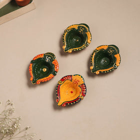 Festive handpainted clay diya (set of 4) 16 - handcrafted