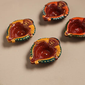 Festive handpainted clay diya (set of 4) 18 - handcrafted