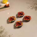 Festive handpainted clay diya (set of 4) 18 - handcrafted