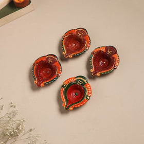 Festive handpainted clay diya (set of 4) 19 - handcrafted