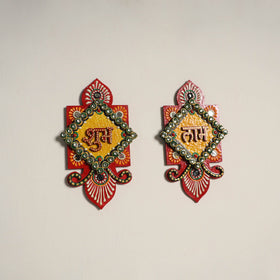 Festive handpainted wooden subh labh 02 - handcrafted