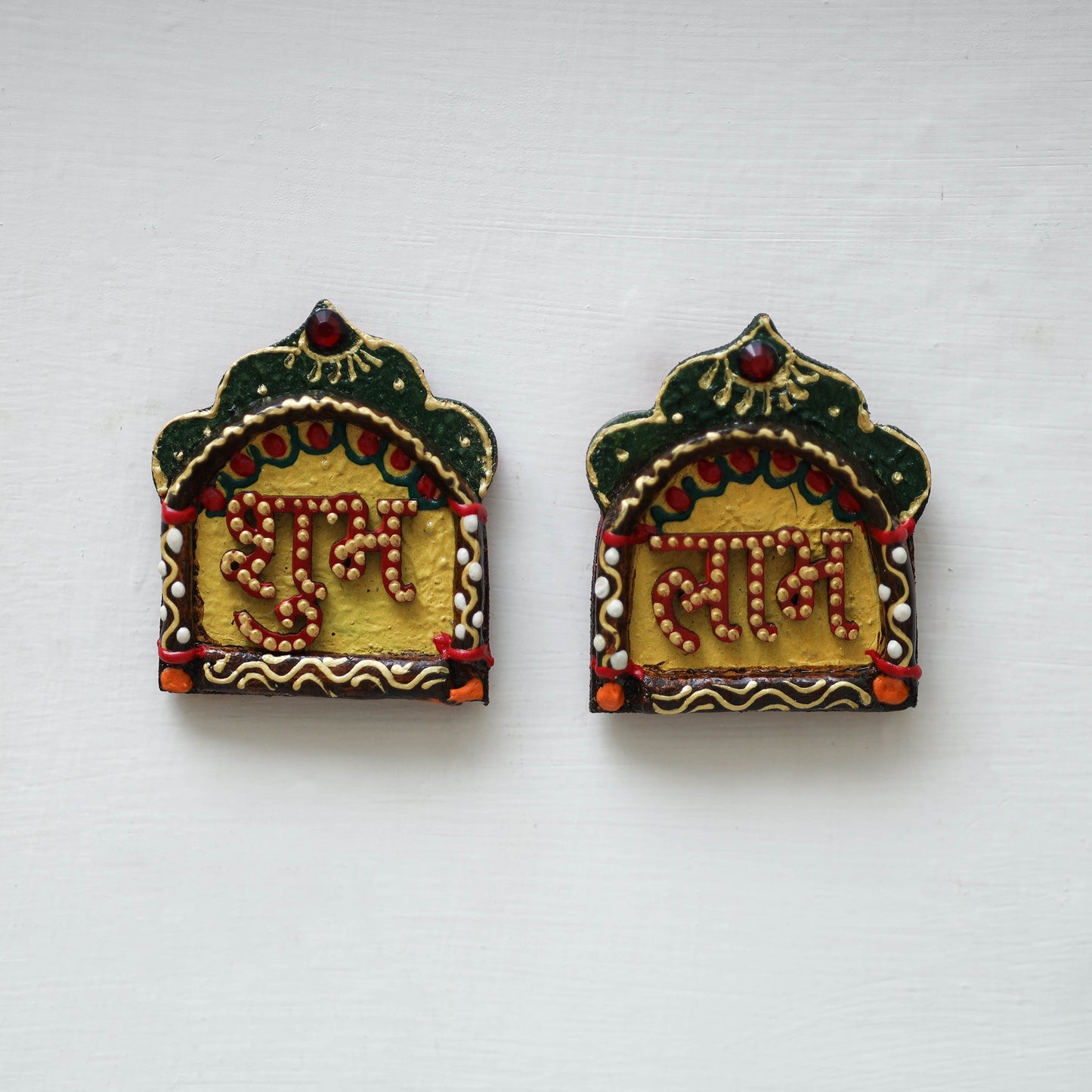 Festive handpainted wooden subh labh 24 - handcrafted