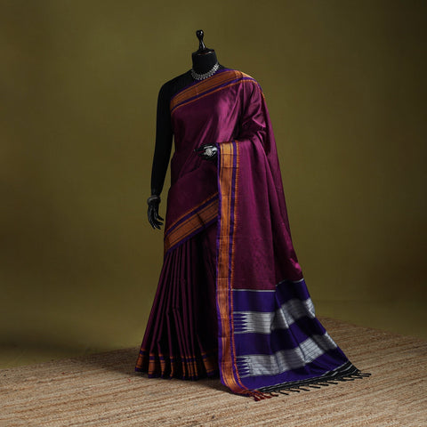 Silk cotton khun saree with ilkal pallu chikki paras border
