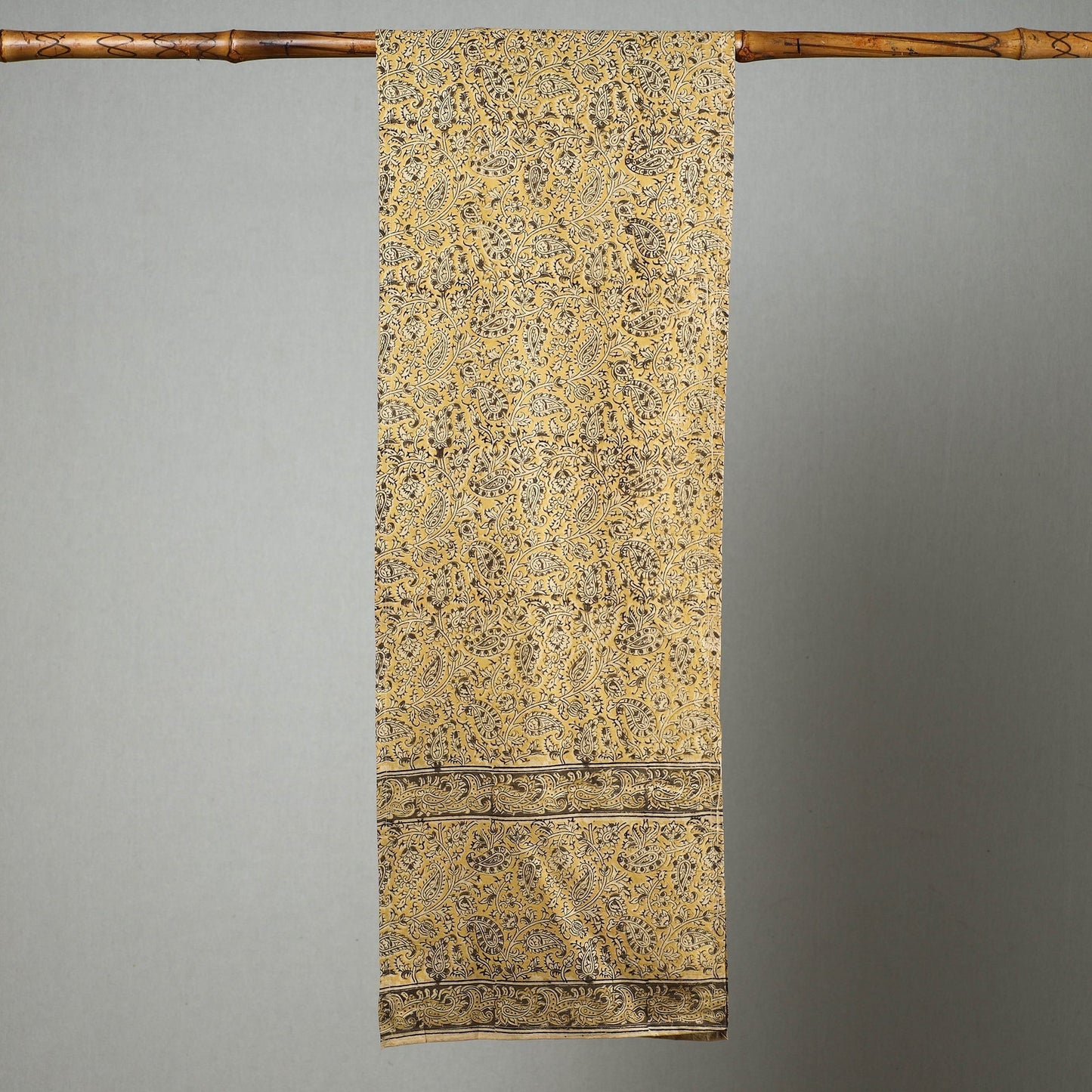 Yellow Pedana Kalamkari Block Printed Natural Dyed Cotton Stole