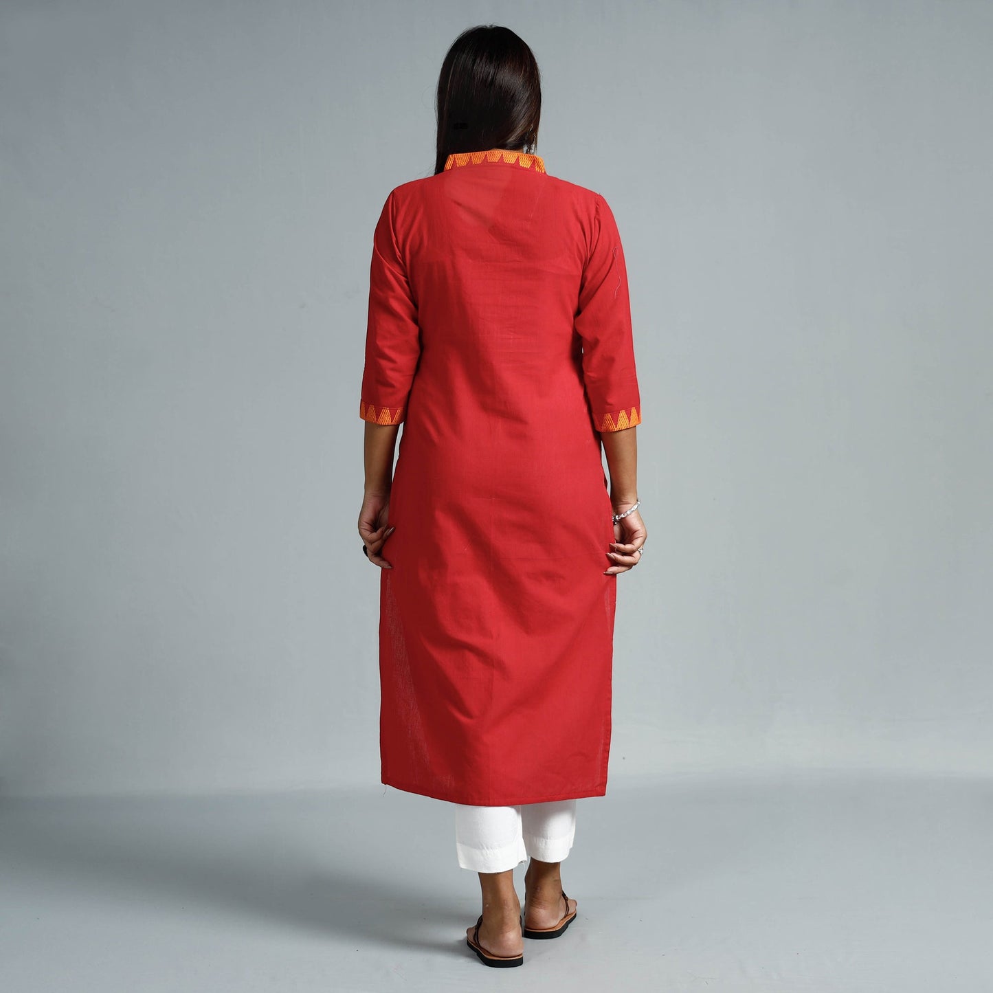 Fire brick red - dharwad cotton long straight kurta