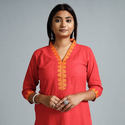 Fire brick red - dharwad cotton long straight kurta