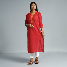 Fire brick red - dharwad cotton long straight kurta