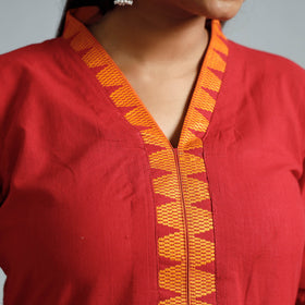 Fire brick red - dharwad cotton long straight kurta