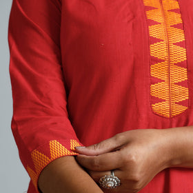 Fire brick red - dharwad cotton long straight kurta
