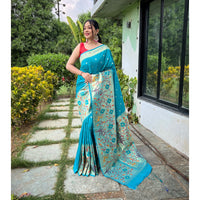 Blue - Gayatri Firozi Paithani Silk Handwork Saree