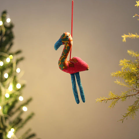 Flamingo - Handcrafted Kantha Stuffed Christmas Ornament