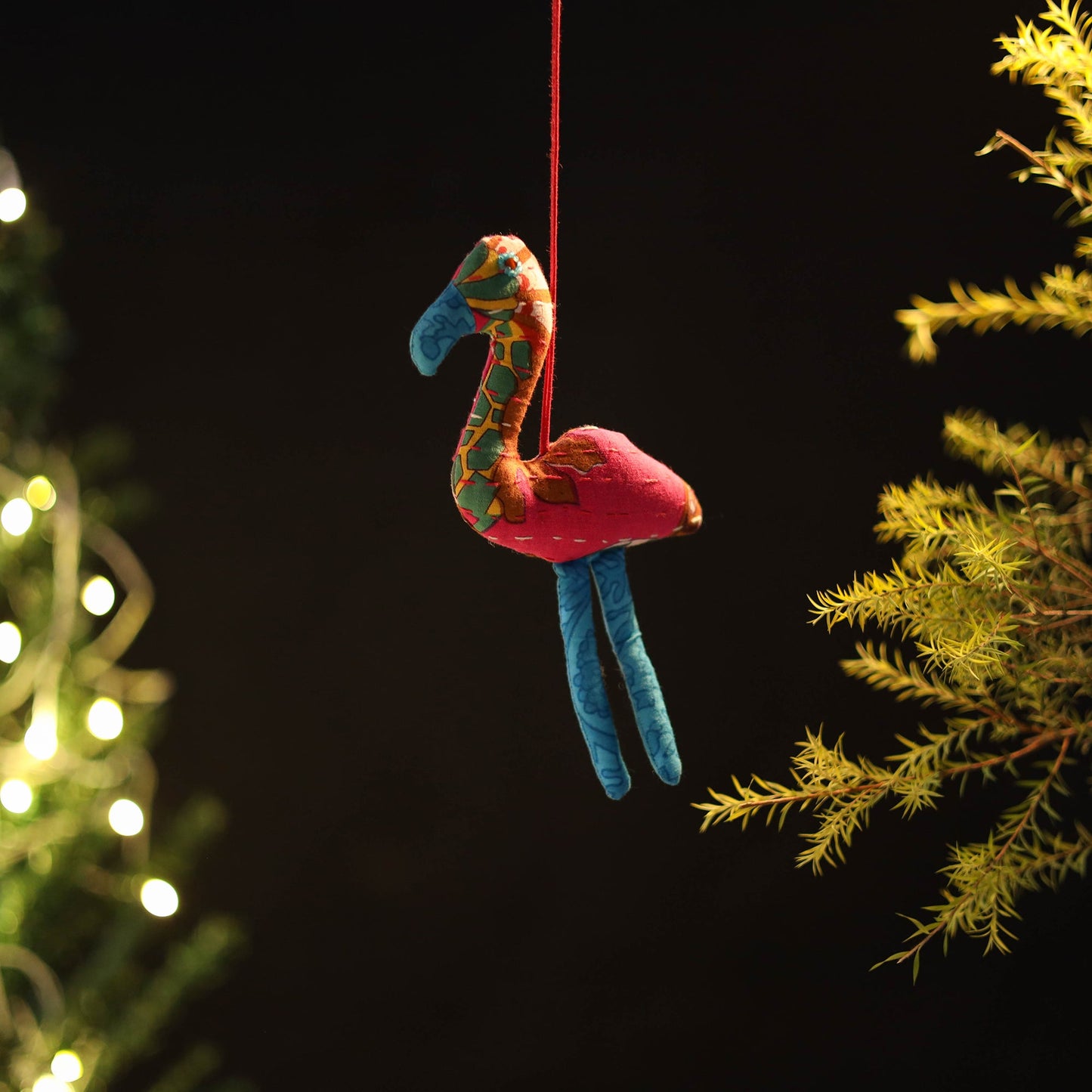 Flamingo - Handcrafted Kantha Stuffed Christmas Ornament