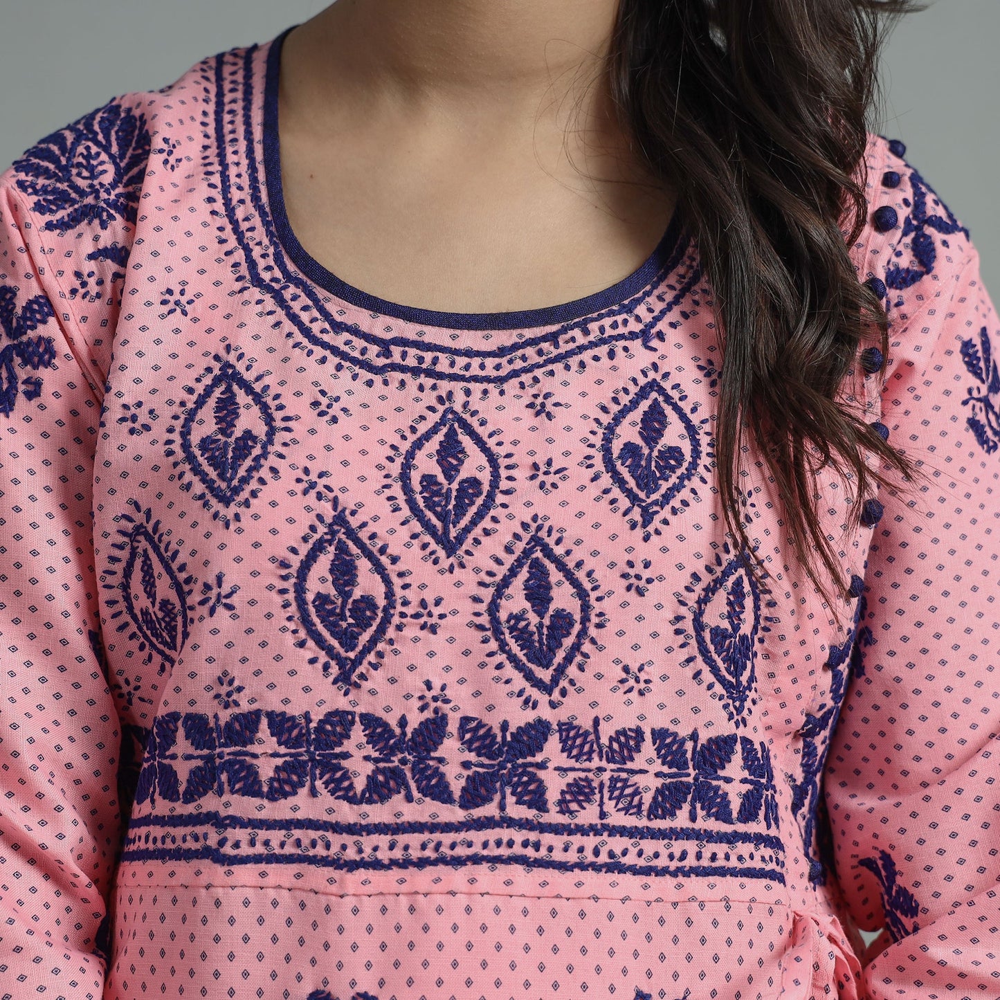 Chikankari Hand Embroidered Cotton Long Kurta for Women