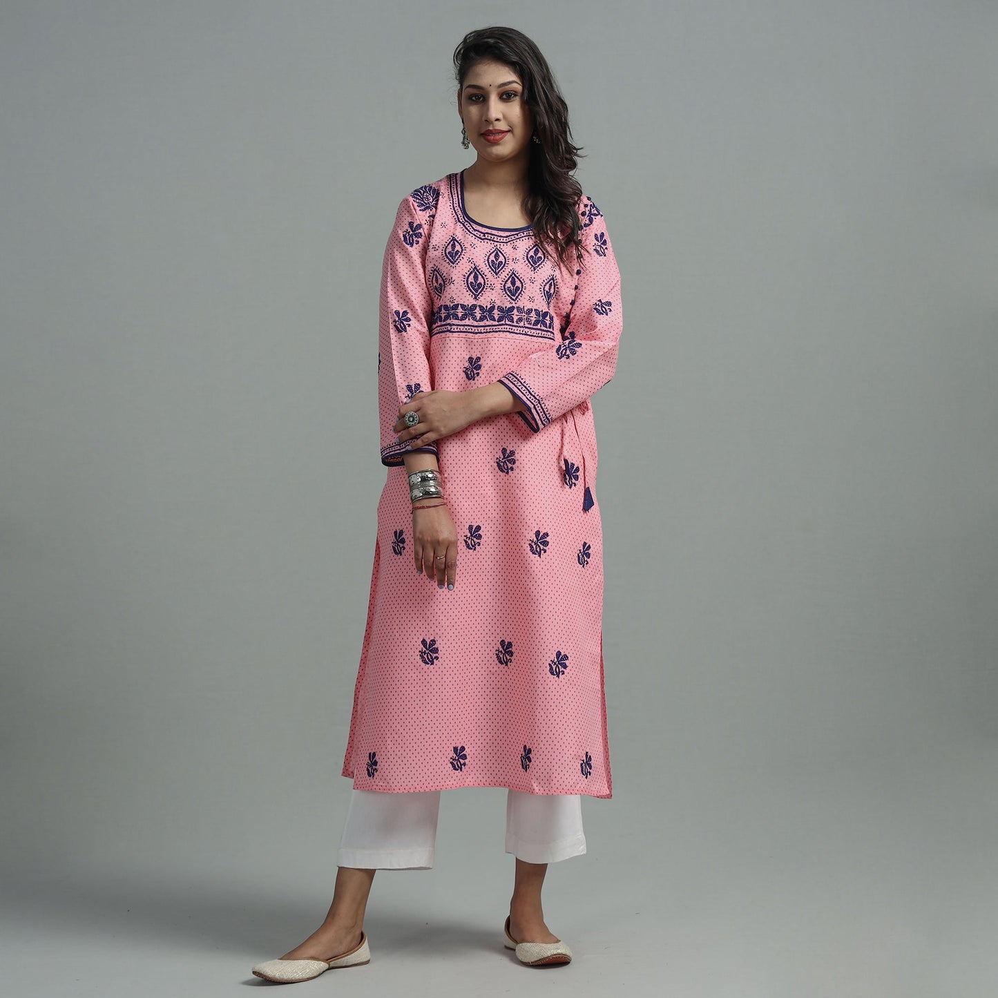 Chikankari Hand Embroidered Cotton Long Kurta for Women