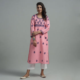 Chikankari Hand Embroidered Cotton Long Kurta for Women