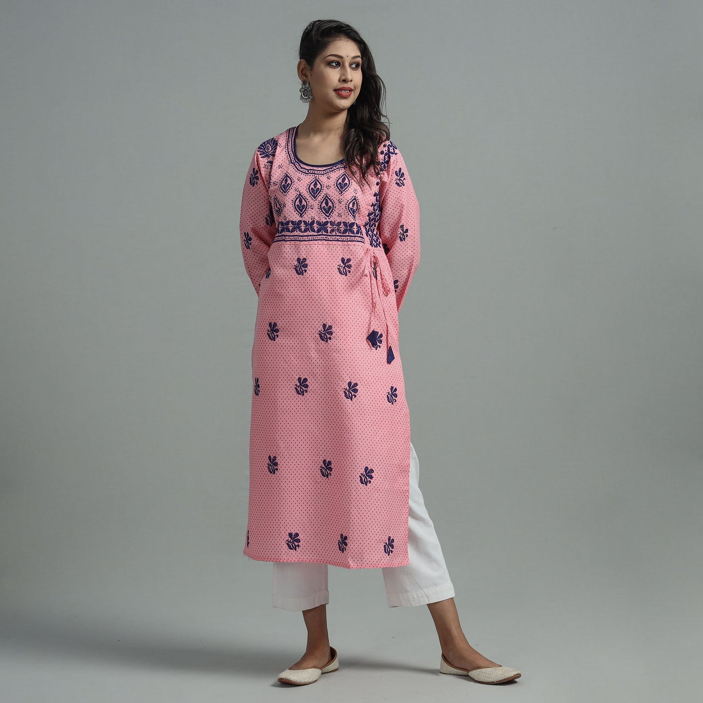 Chikankari Hand Embroidered Cotton Long Kurta for Women